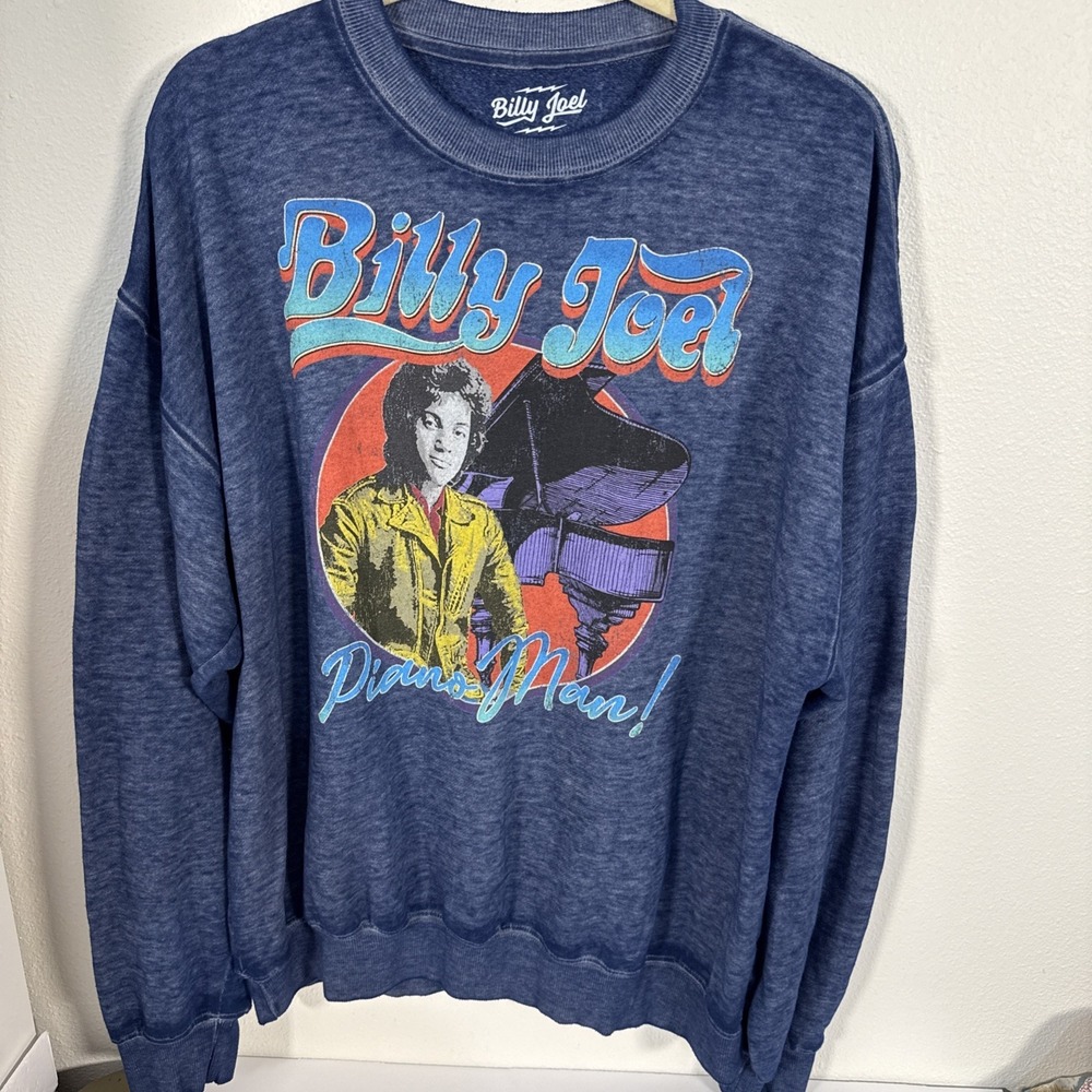 Billy Joel Piano Man Sweatshirt Unisex Large Distressed T1